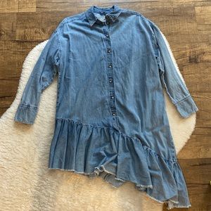 Topshop Denim Shirt Dress with Asymmetrical Hem